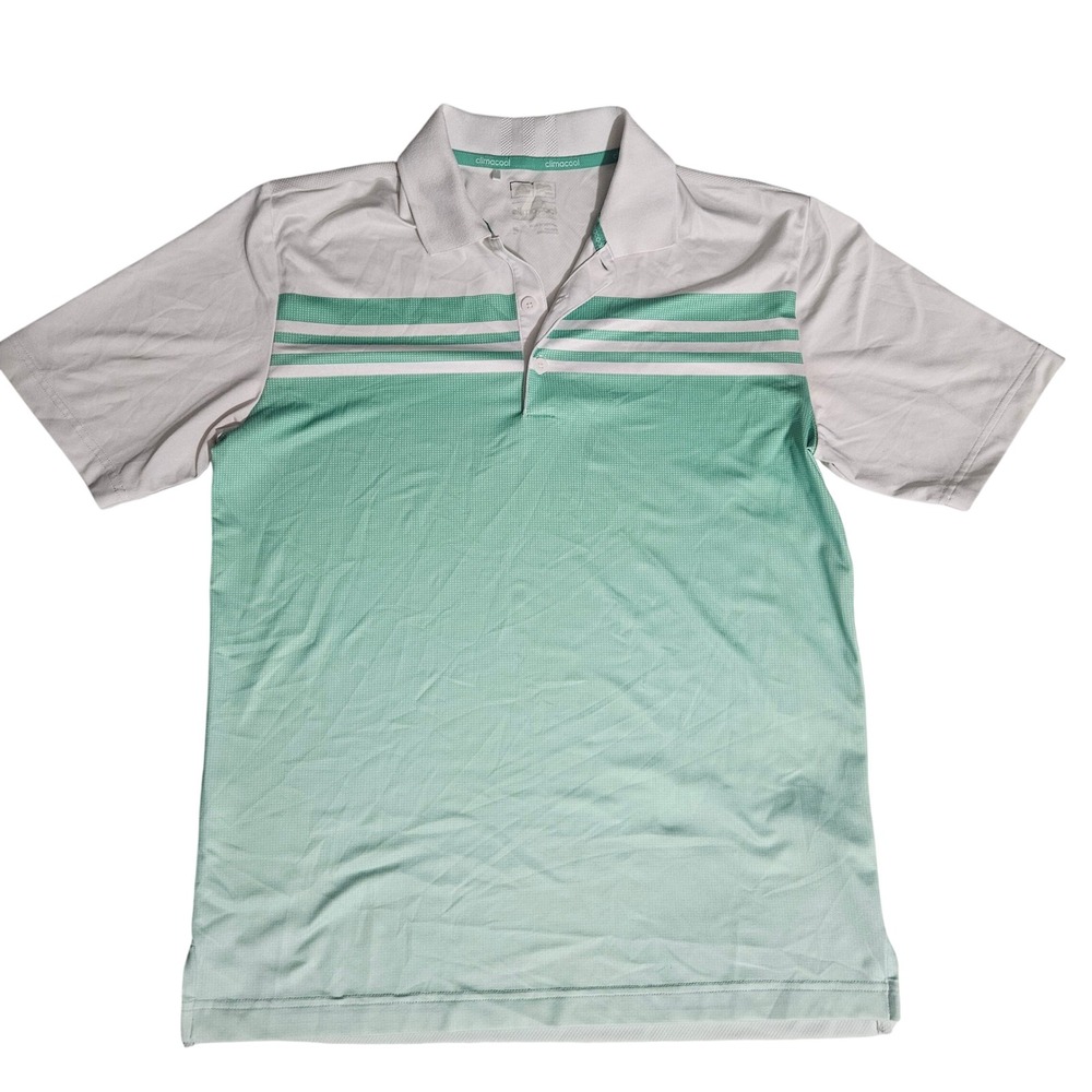 Adidas Climacool Mens Small Polo Shirt Mint Green White Stripe Golf Top S